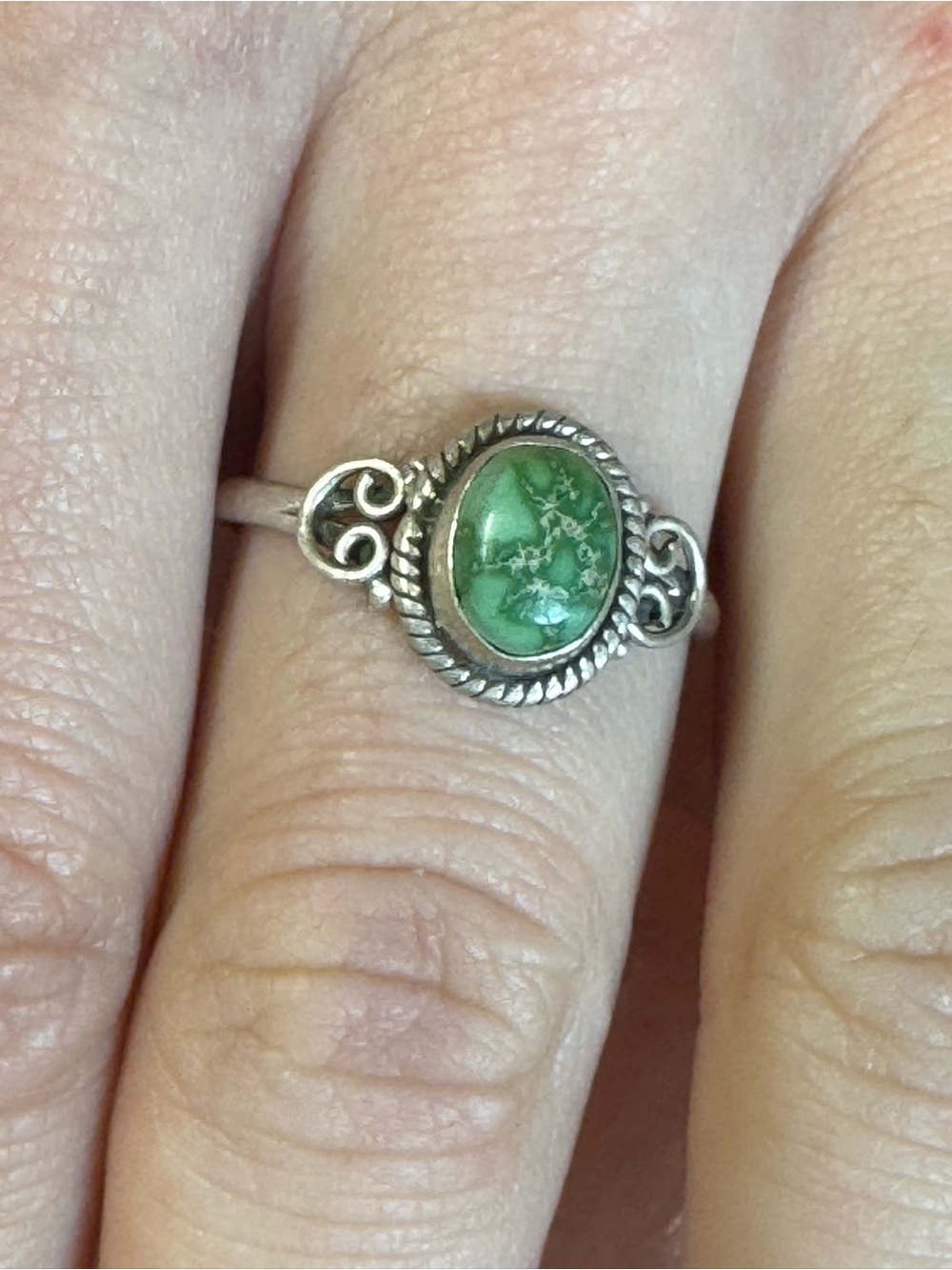 Emerald Valley Turquoise Sterling Silver Oval Ring - Size 7 - 7.25